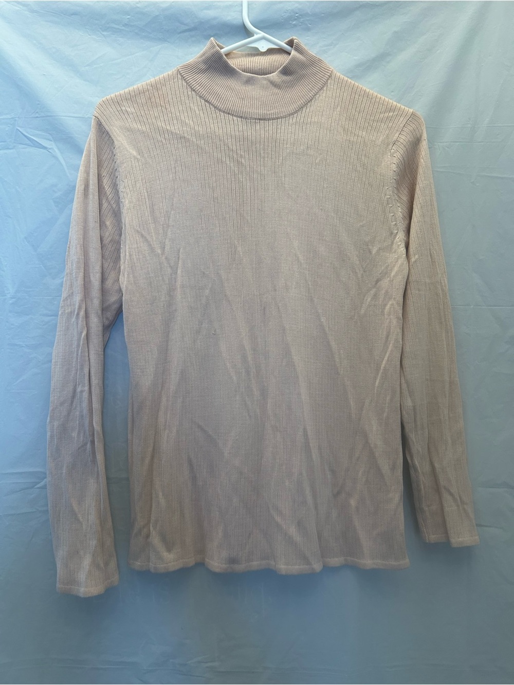August Silk Solid Blush Women's Ribbed Turtleneck pullover Sz L 100% Silk NWNT